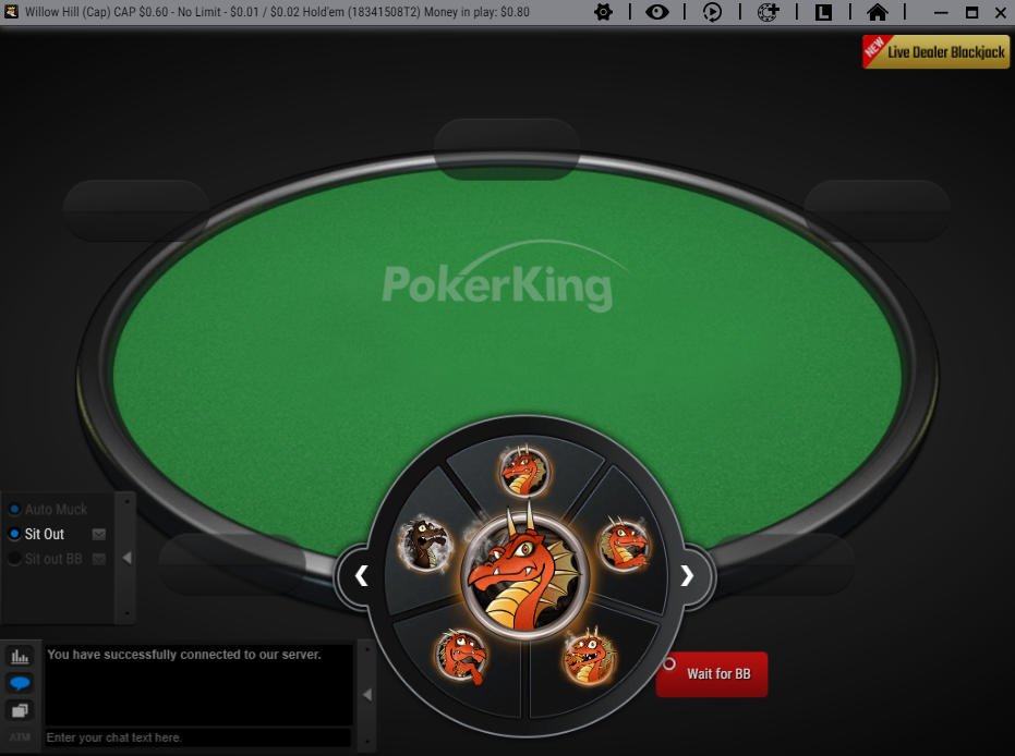choosing an avatar at the PokerKing table