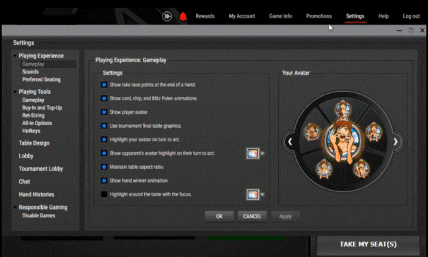 PokerKing settings, disabling Play It Safe insurance