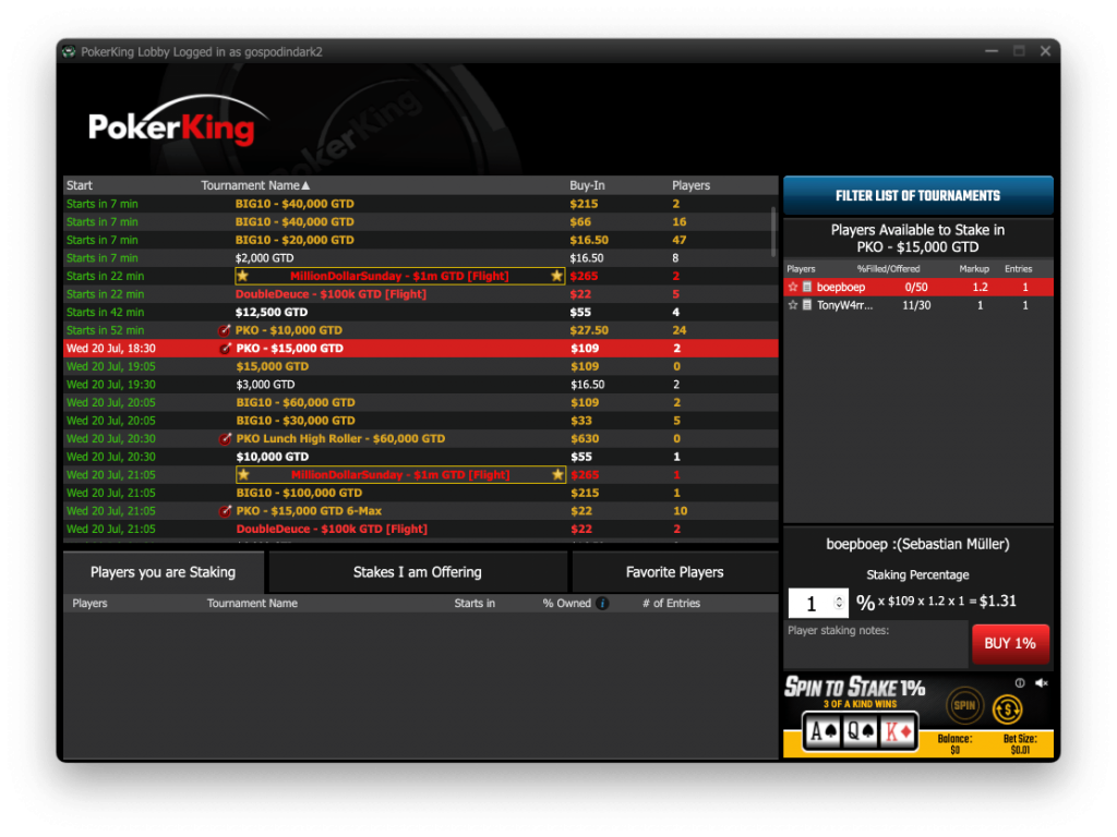 staking in PokerKing