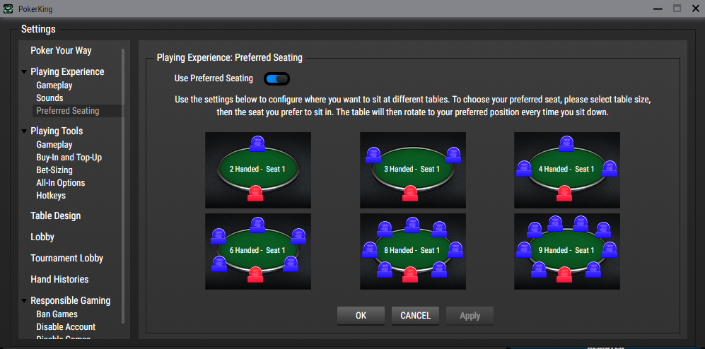 setting your preferred seat at PokerKing